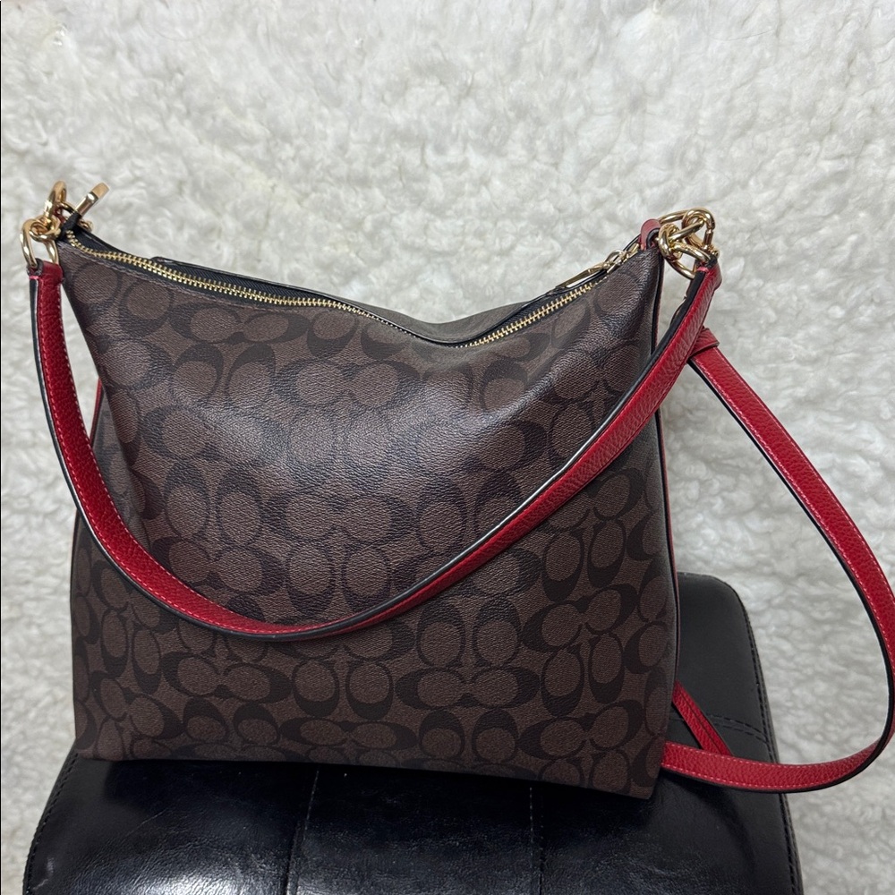 Coach Dempsey ,Red and Brown Signature crossbody and Shoulder Bag - Picture 2 of 8